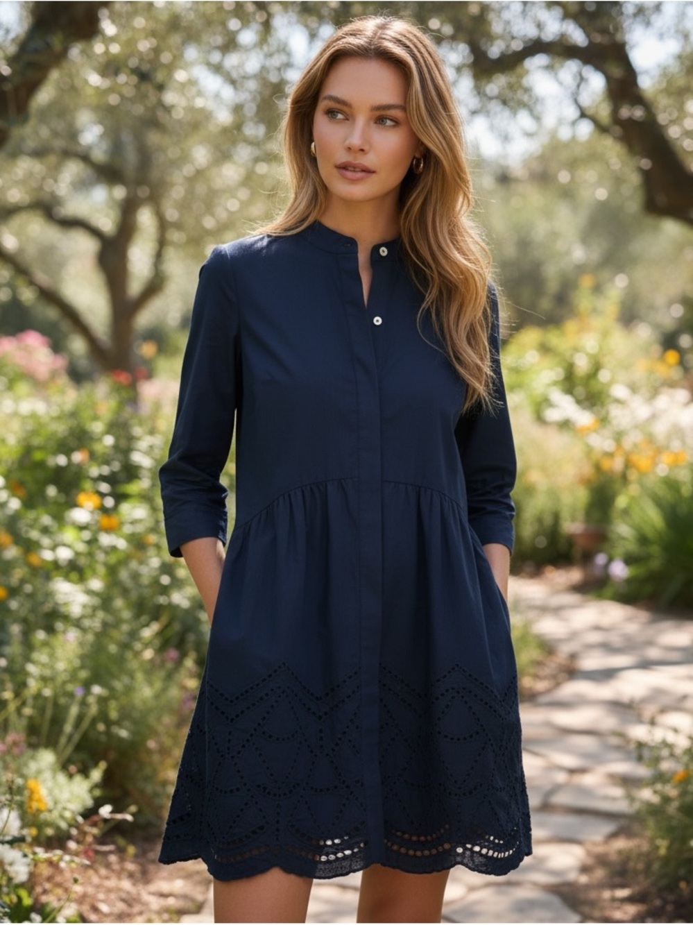 Medium Tuckernuck Navy Eyelet Royal Shirt Dress